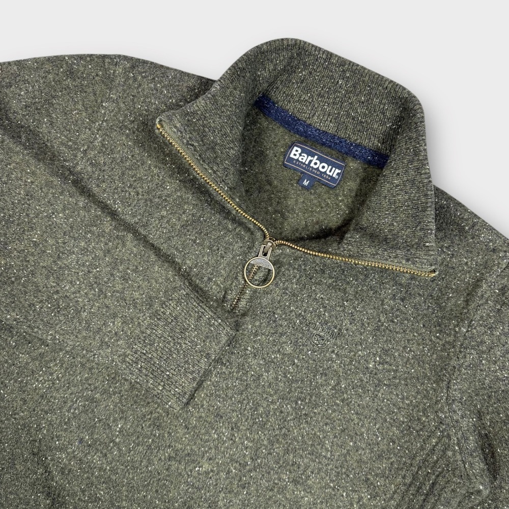 Barbour Olive Green Half-Zip V-Neck Sweater